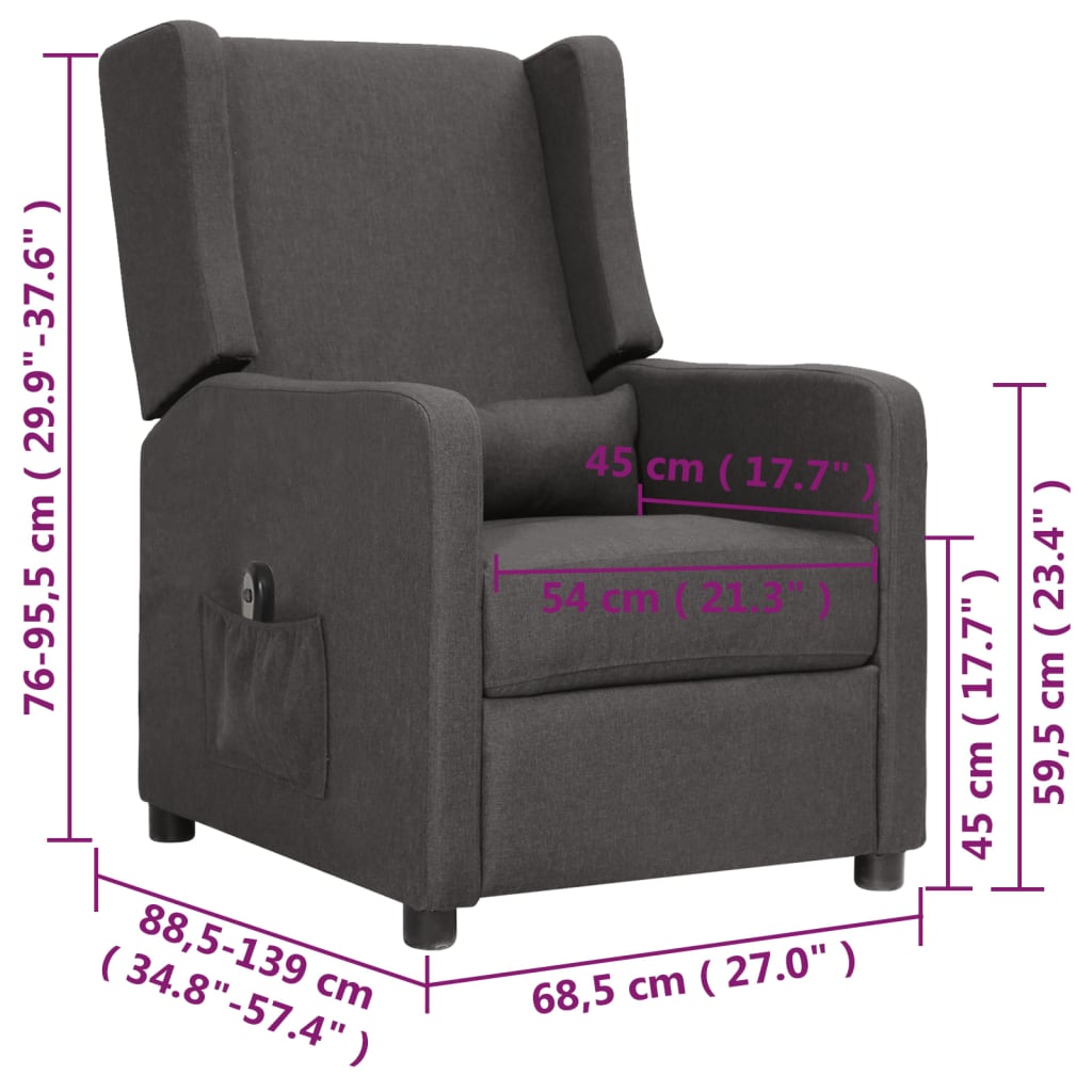 sötétszürke szövet elektromos dönthető fotel