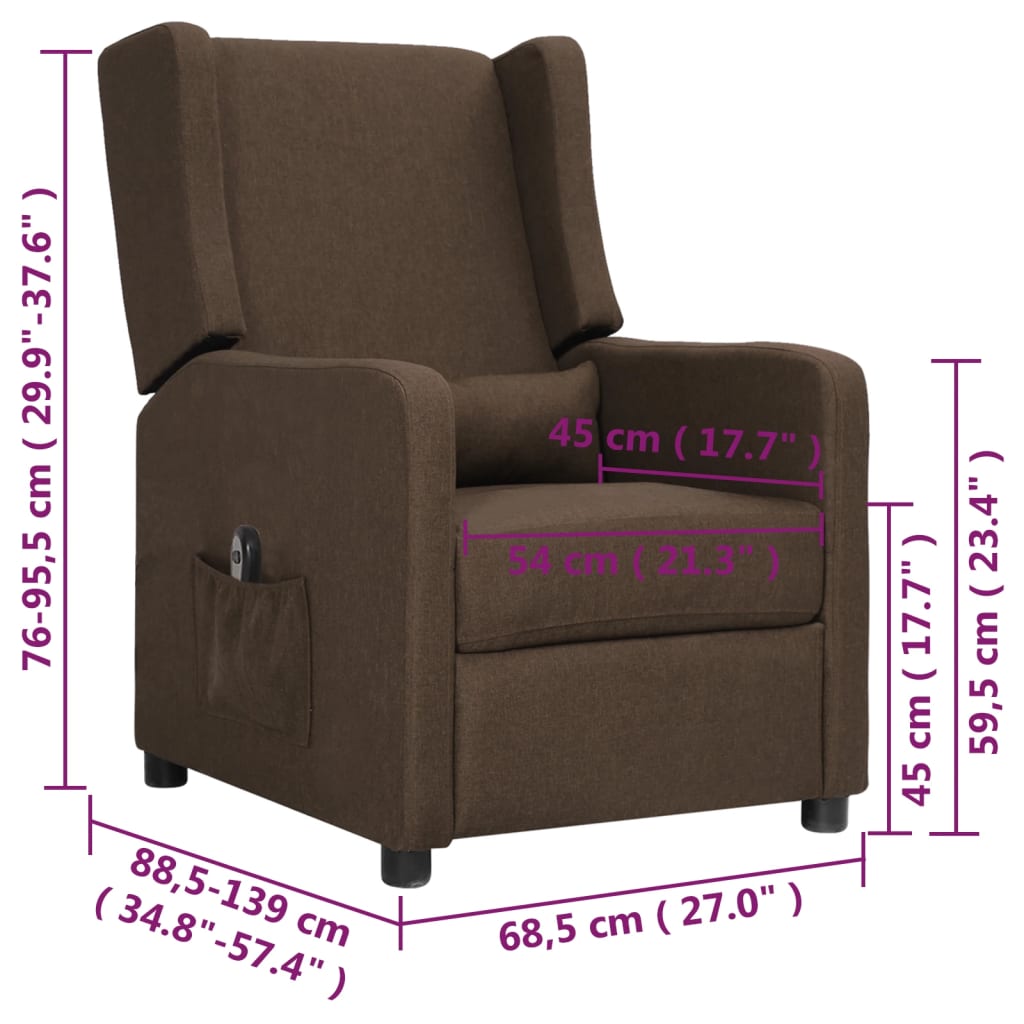 Fotoliu rabatabil electric, maro, material textil