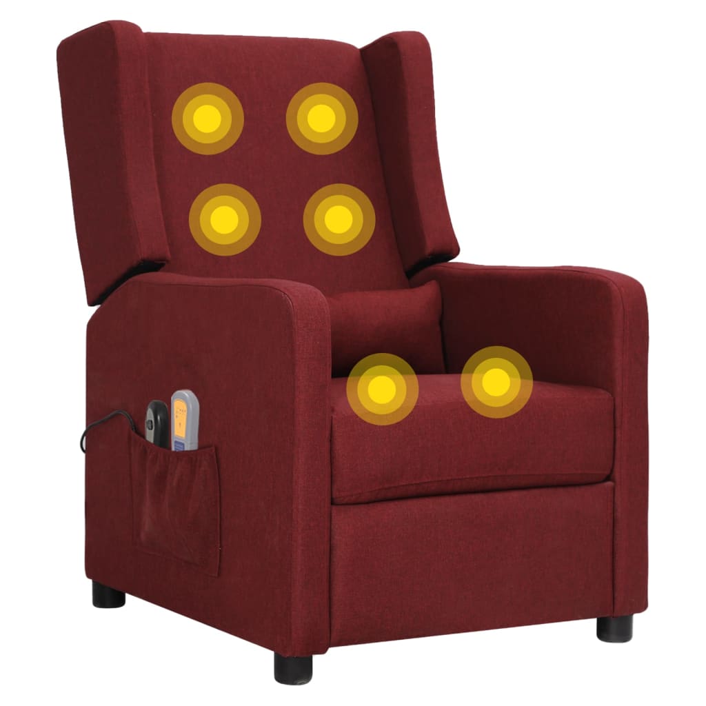 Fotoliu de masaj electric rabatabil, roșu vin, textil