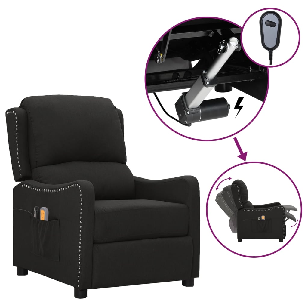 Fauteuil électrique de massage Noir Tissu