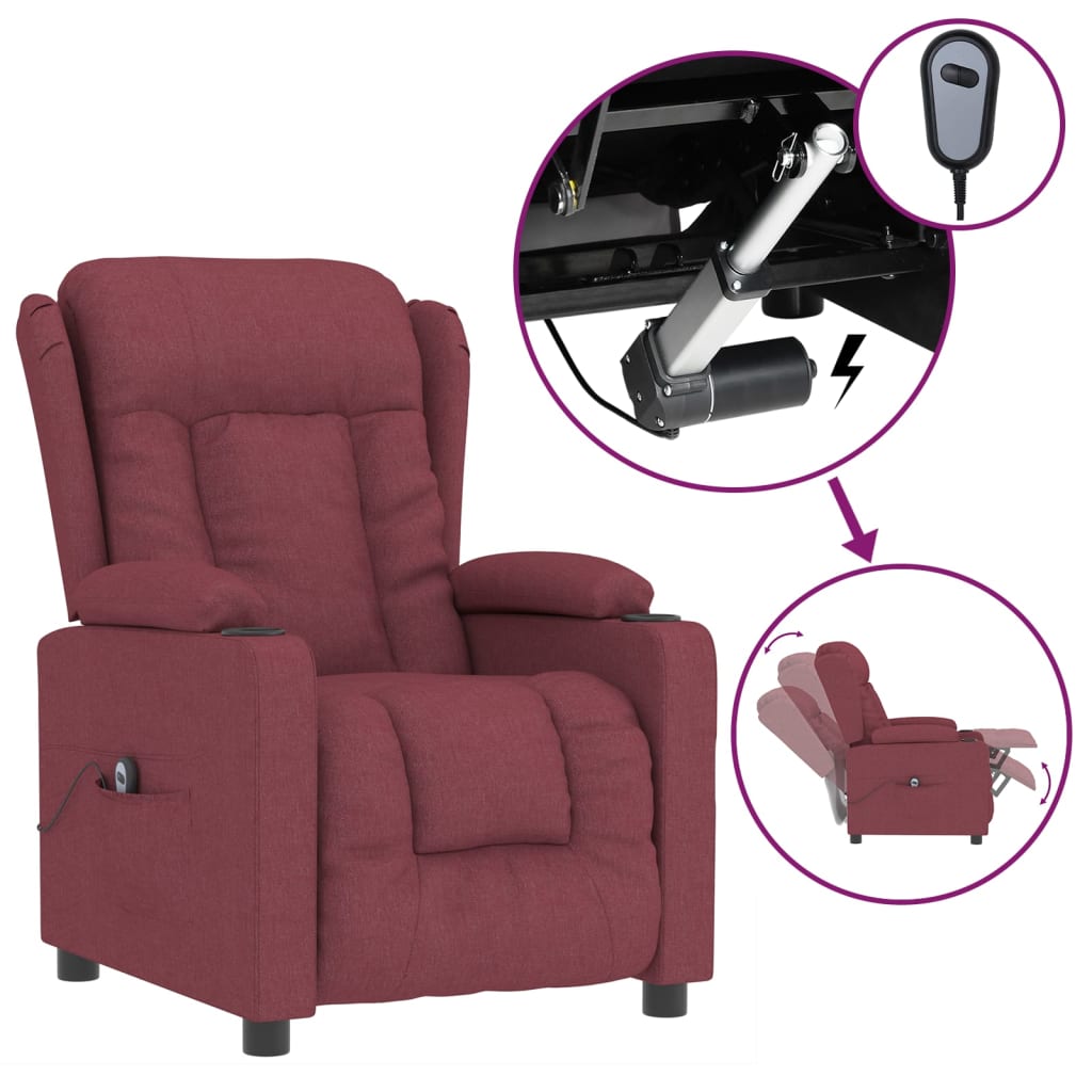vidaXL Elektrické polohovací křeslo vínové textil