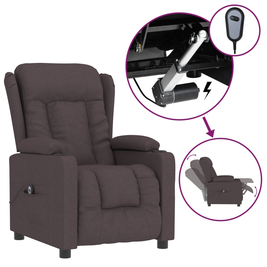 vidaXL Elektrické polohovací křeslo tmavě hnědé textil
