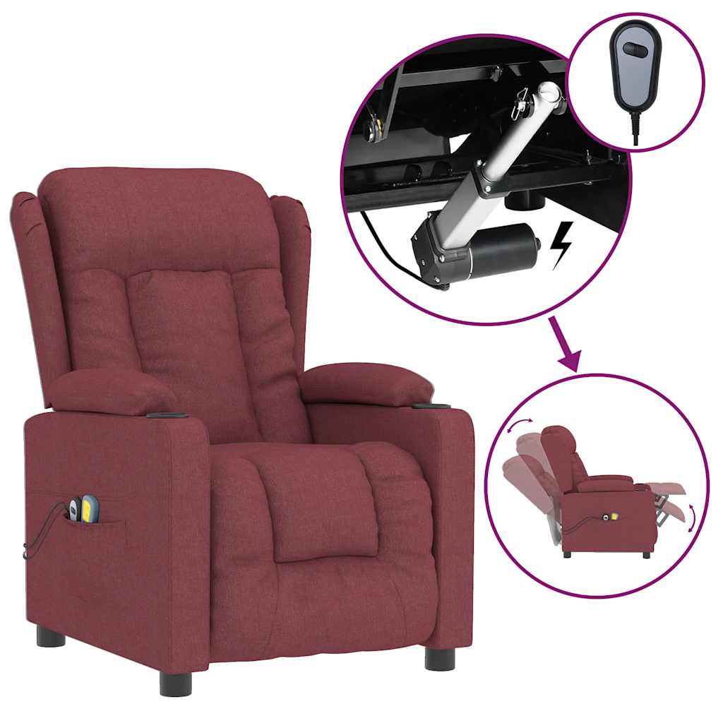 vidaXL Elektrické masážní křeslo vínové textil