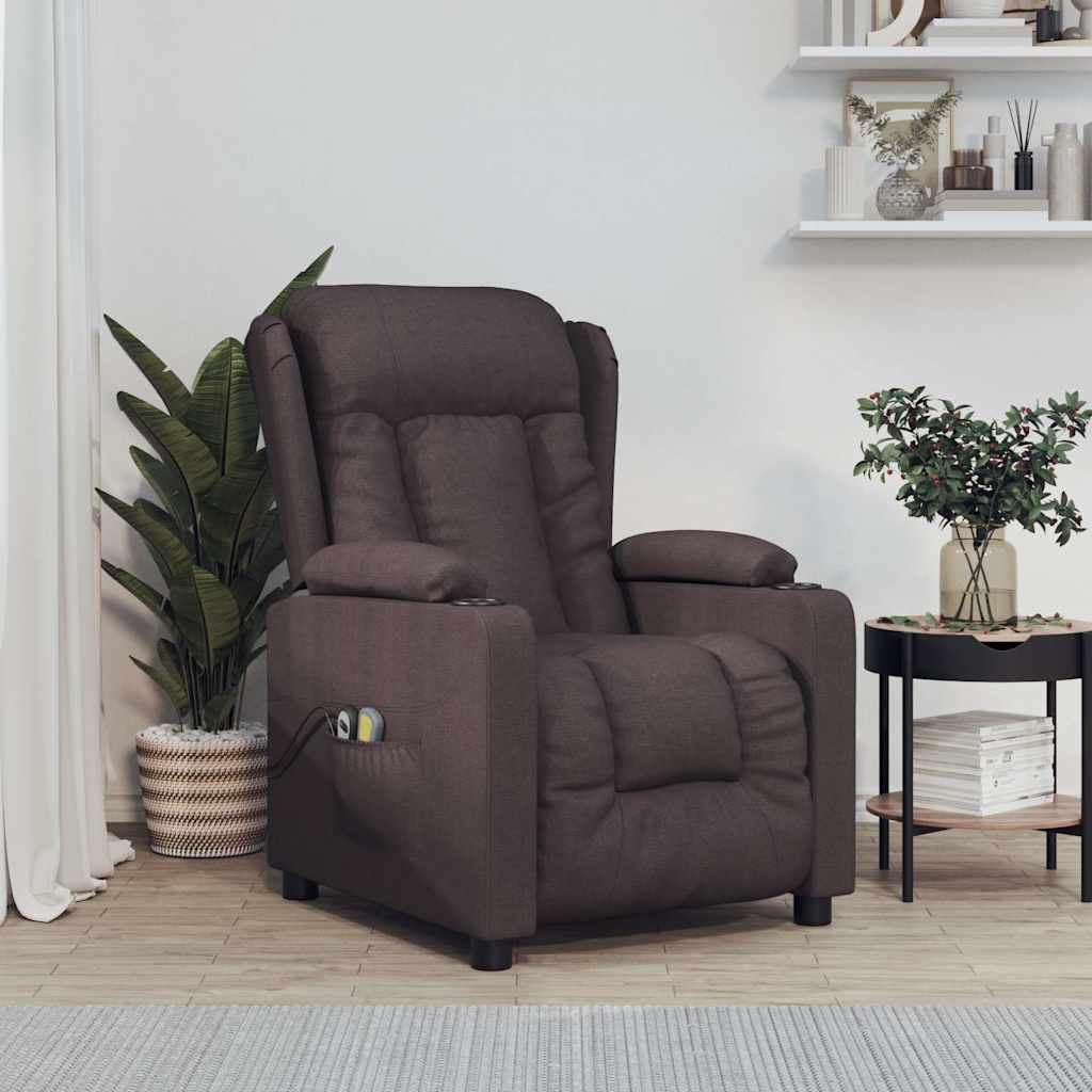 vidaXL Fotoliu de masaj electric, maro închis, material textil