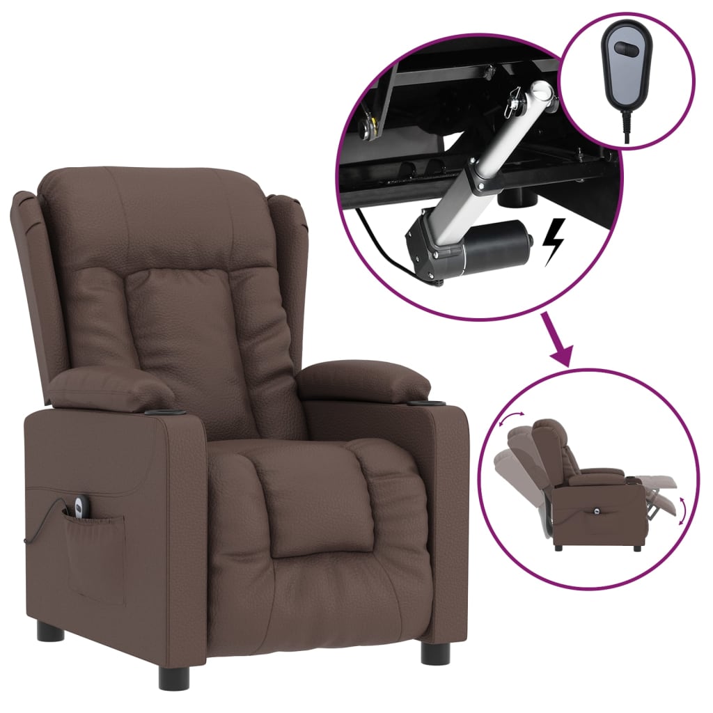vidaXL Elektrické polohovací křeslo hnědé umělá kůže