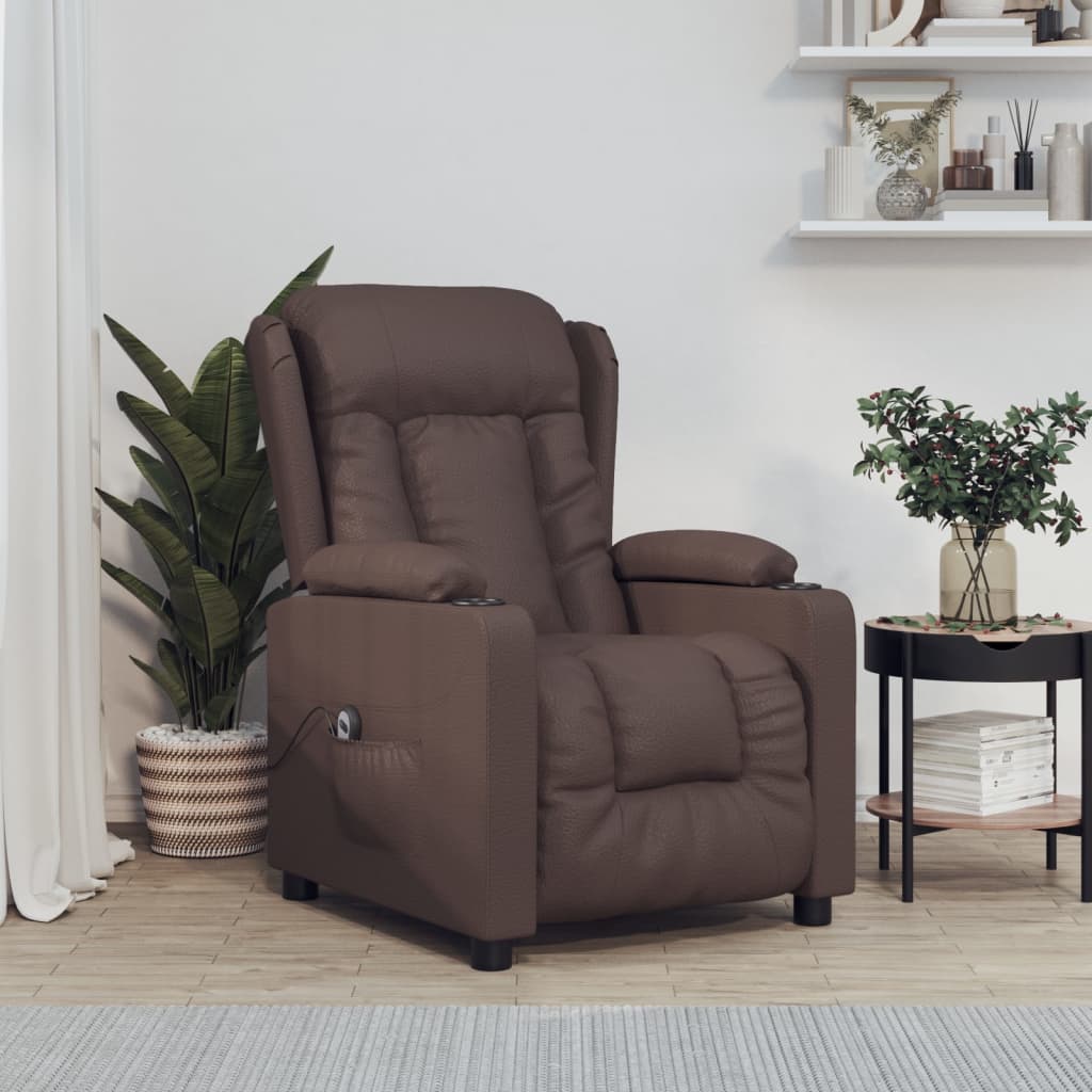 vidaXL Fotoliu rabatabil electric, maro, piele ecologică