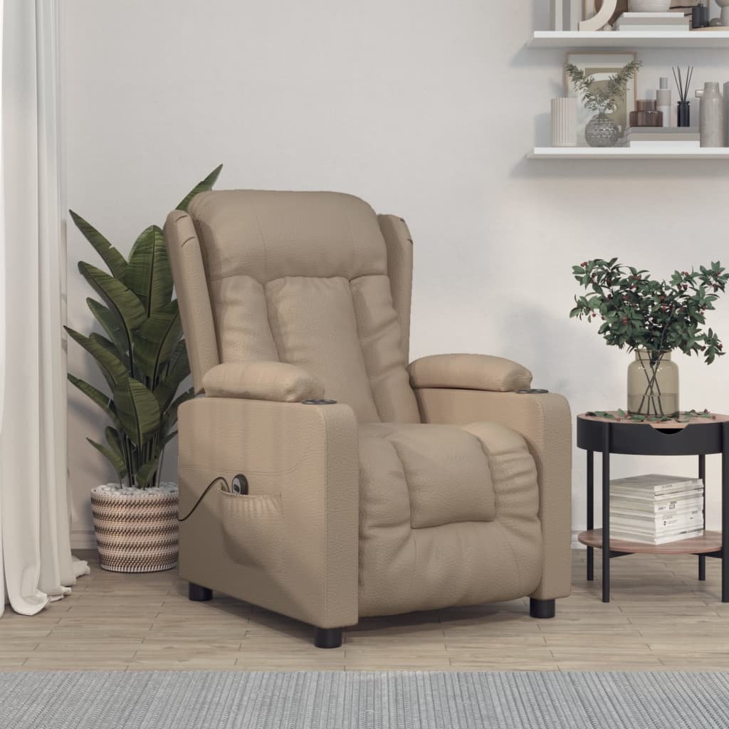 vidaXL Fotoliu rabatabil electric, cappuccino, piele ecologică