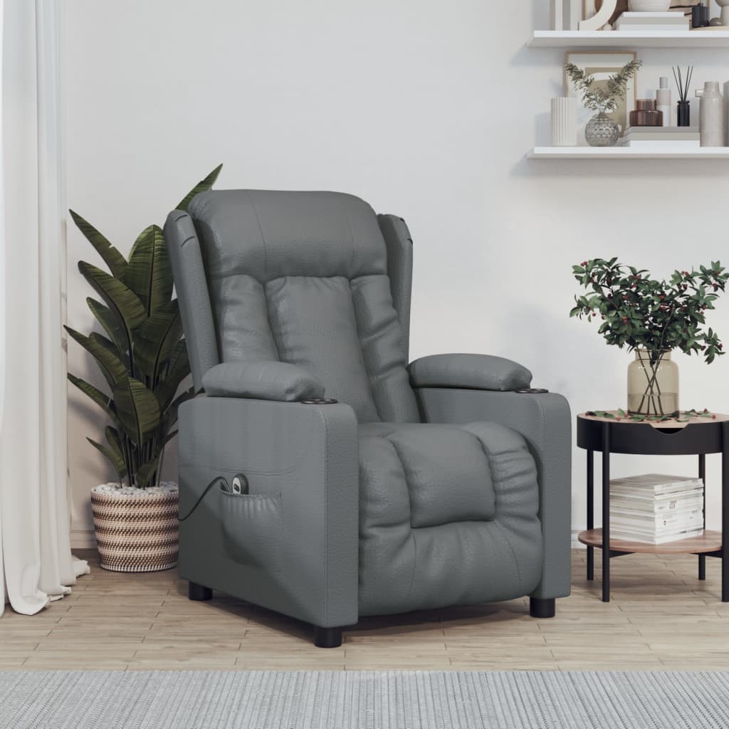 vidaXL Fotoliu rabatabil electric, gri, piele ecologică