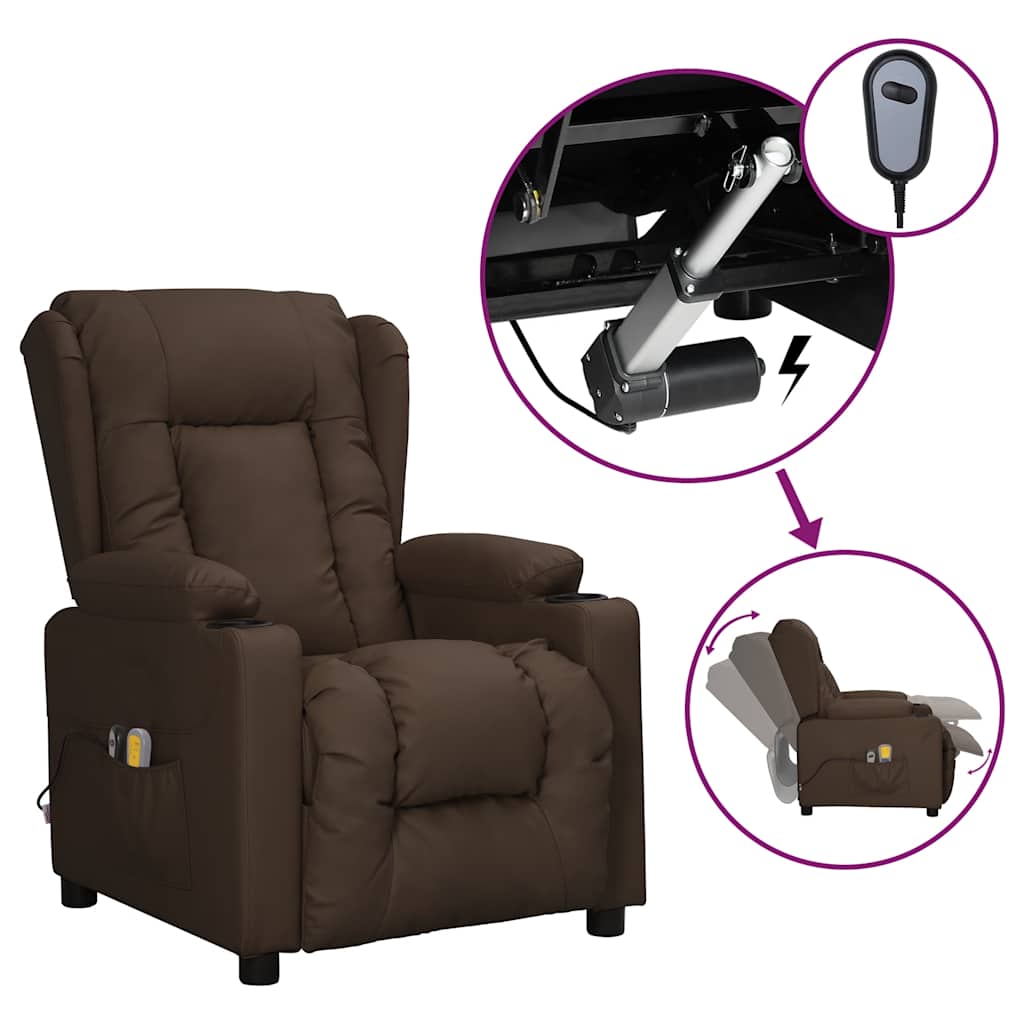 vidaXL Fotoliu de masaj electric, maro, piele ecologică