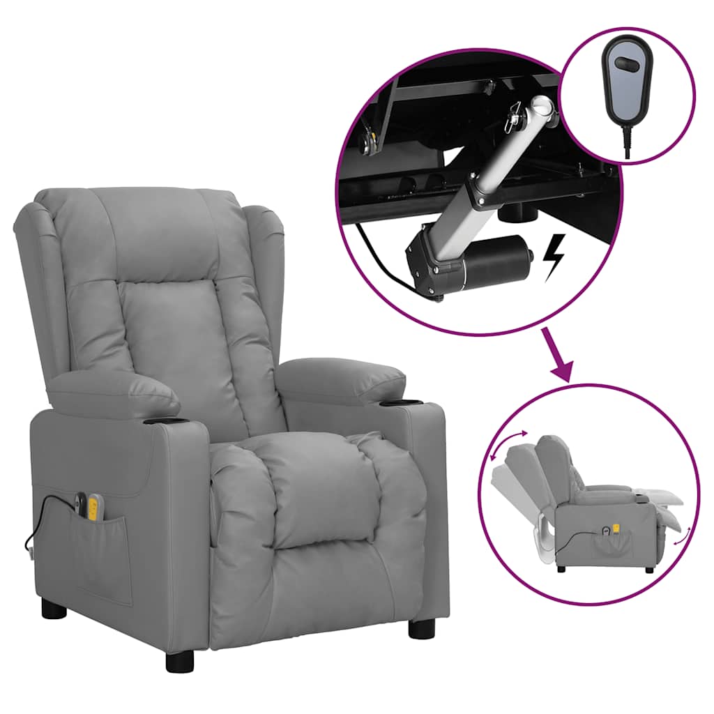 vidaXL Fotoliu de masaj electric, gri, piele ecologică