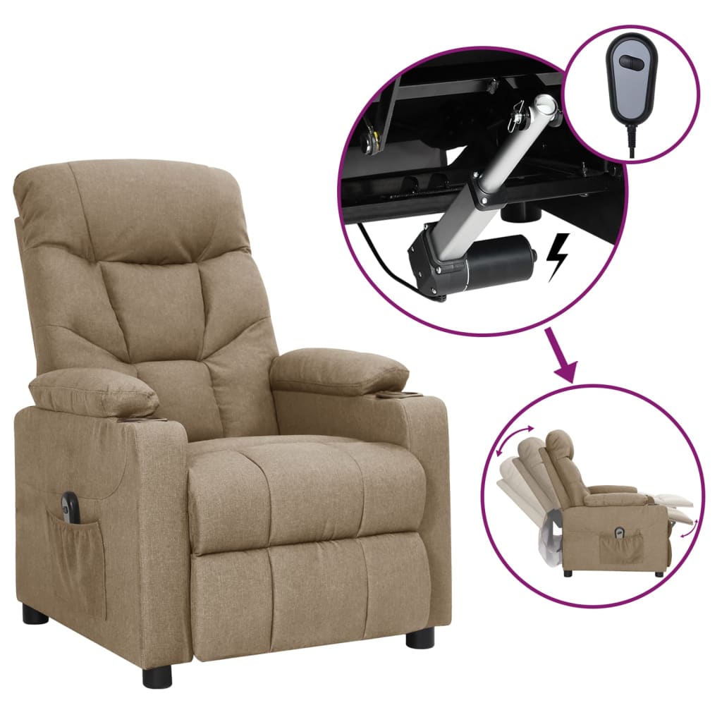 vidaXL Fotoliu rabatabil electric, gri taupe, material textil