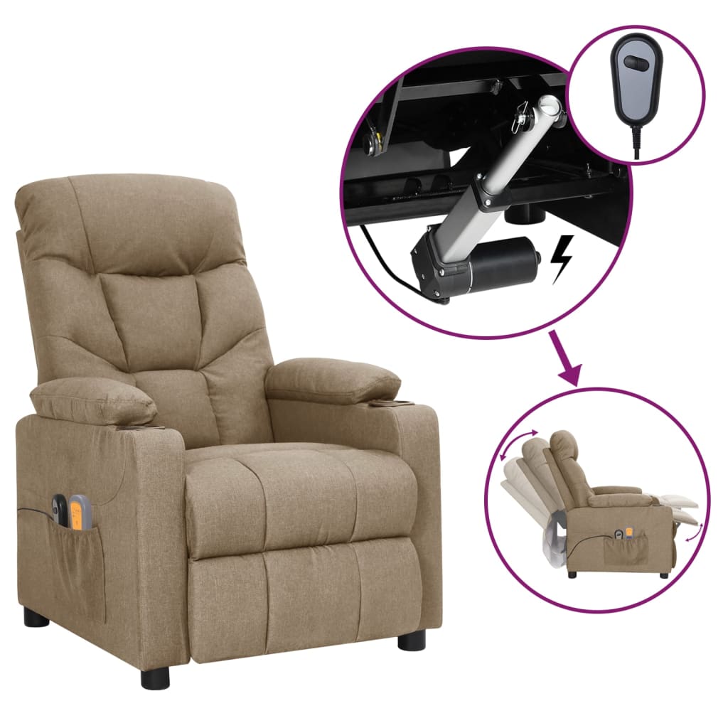 vidaXL Massagesessel Elektrisch Taupe Stoff