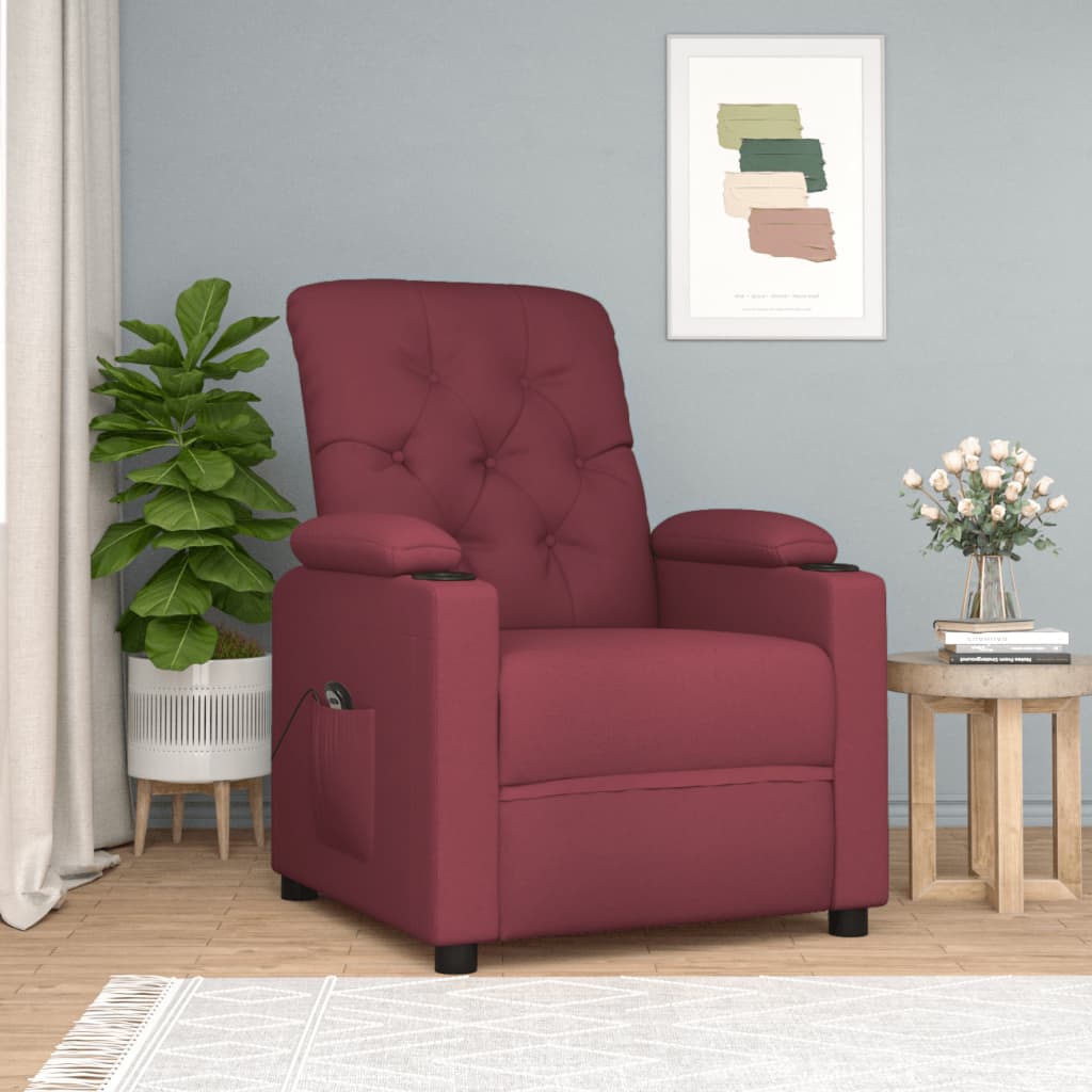 vidaXL Fotoliu rabatabil electric, roșu vin, material textil