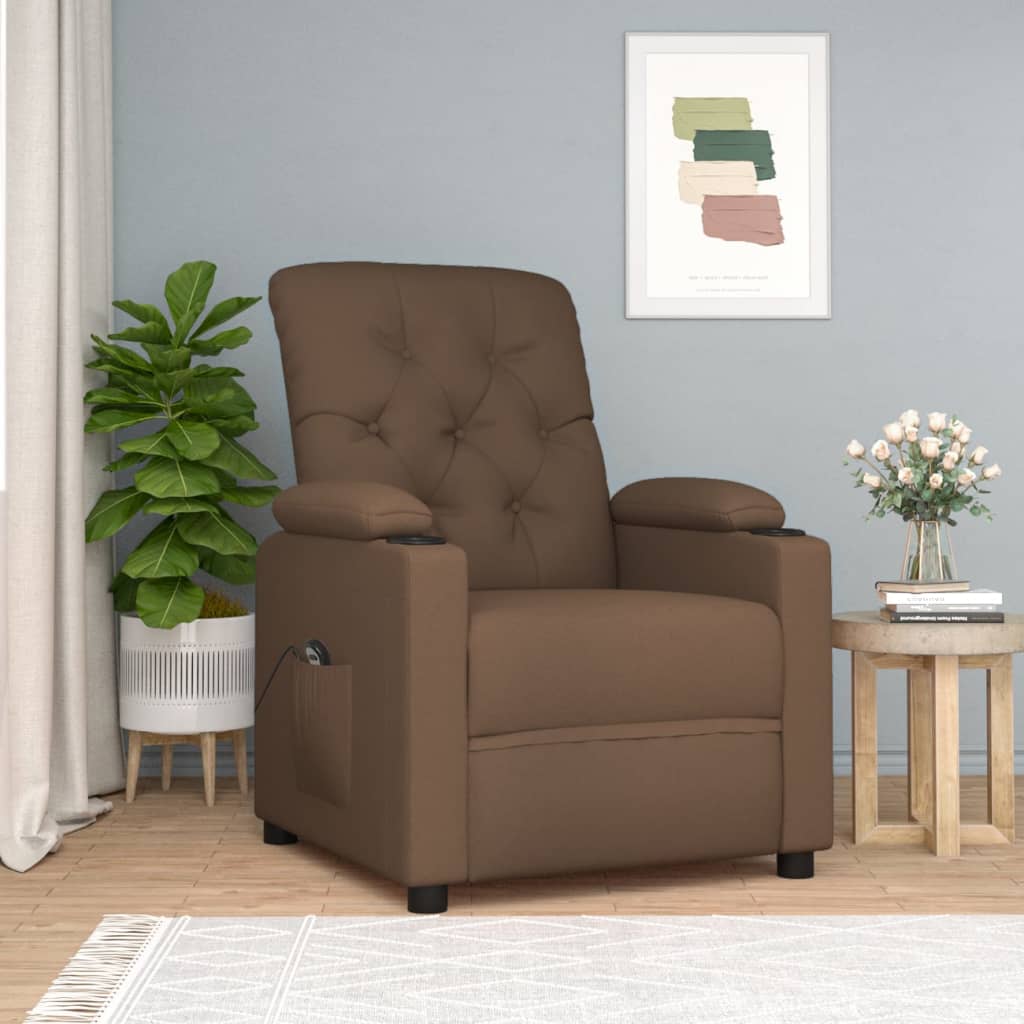 vidaXL Fotoliu rabatabil electric, maro, material textil