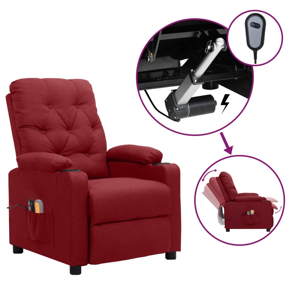 vidaXL Fotoliu de masaj electric rabatabil, roșu vin, textil
