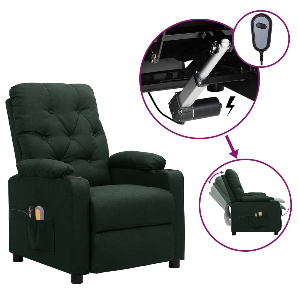 vidaXL Elektrischer Massagesessel Dunkelgrün Stoff
