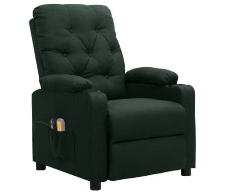 vidaXL Elektrinis masažinis krėslas, tamsiai žalios spalvos, audinys