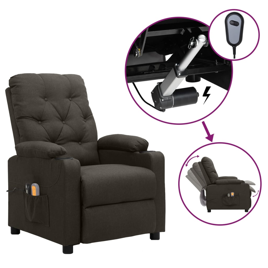 vidaXL Elektryczny fotel masujcy, taupe, tkanina