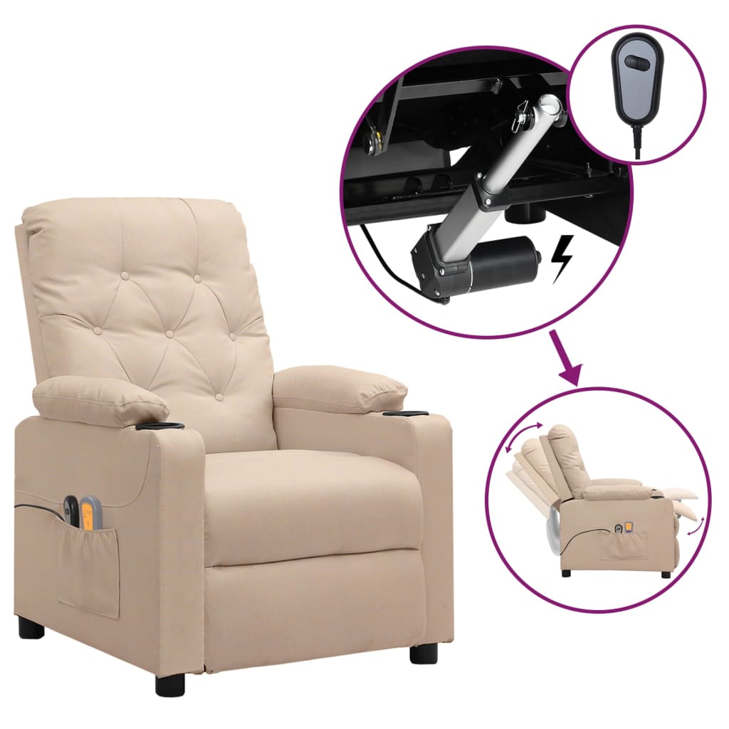 vidaXL Massagesessel Elektrisch Creme Stoff