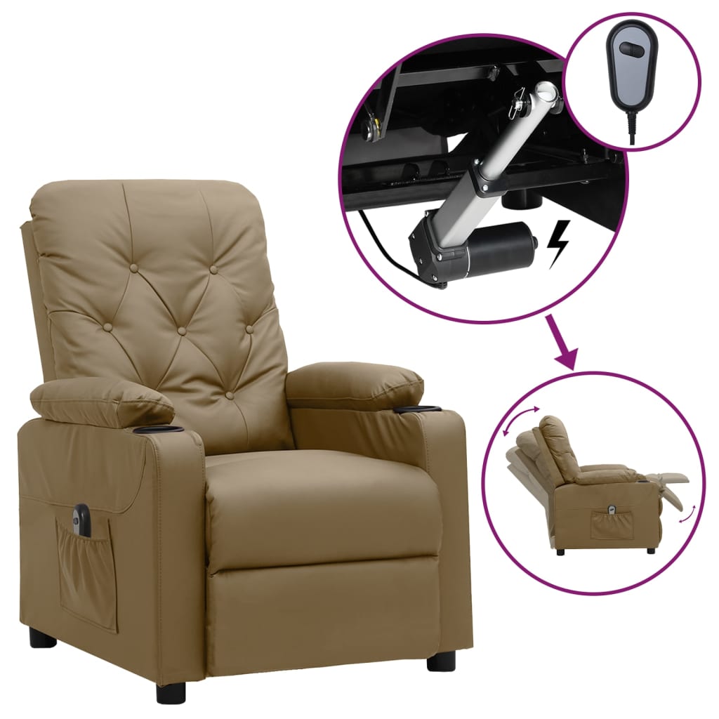 vidaXL Elektryczny fotel rozkadany, cappuccino, obity sztuczn skr