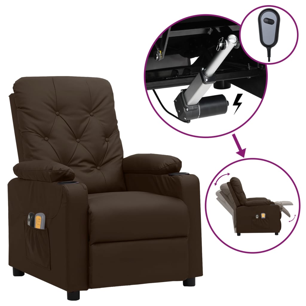 vidaXL Fotoliu de masaj electric, maro, piele ecologică
