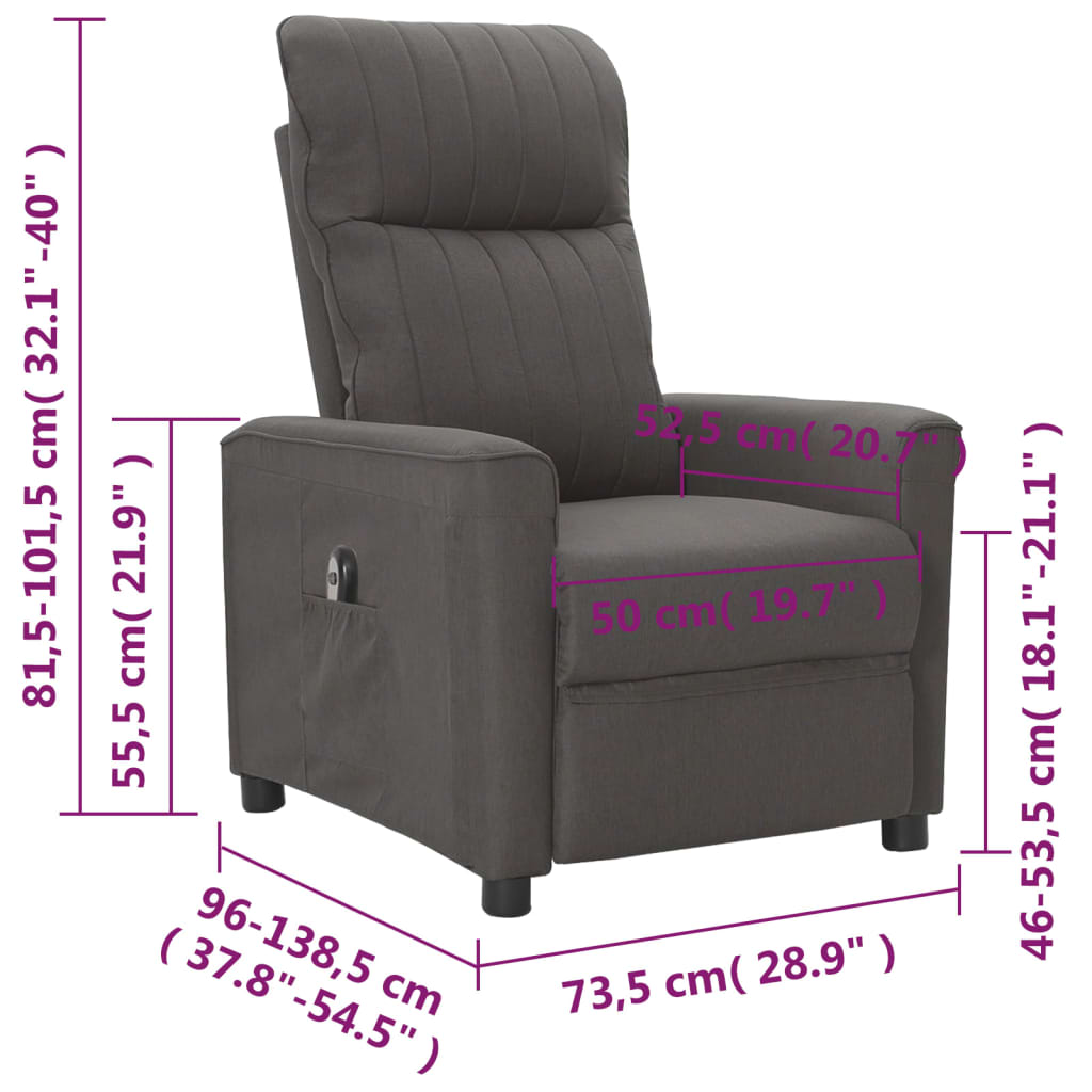 sötétszürke szövet elektromos dönthető fotel