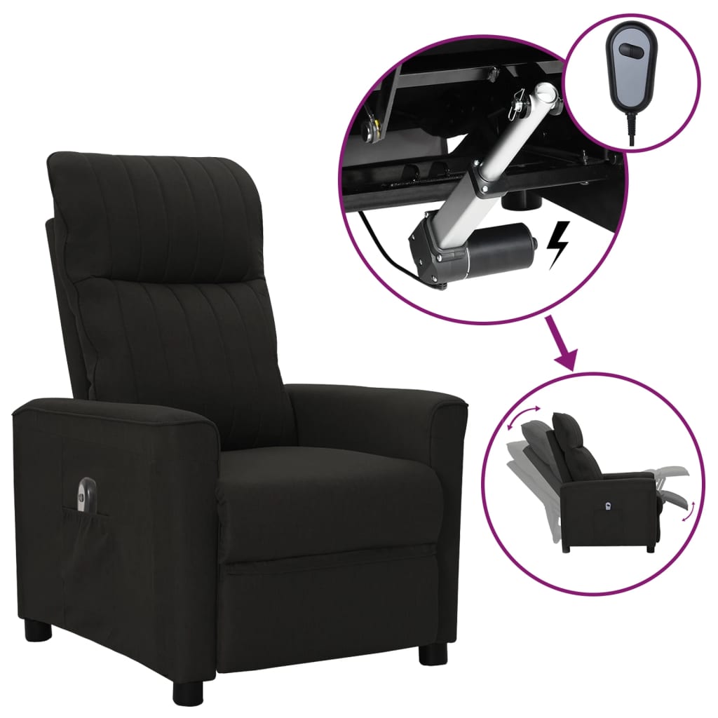 Fauteuil inclinable électrique Noir Tissu
