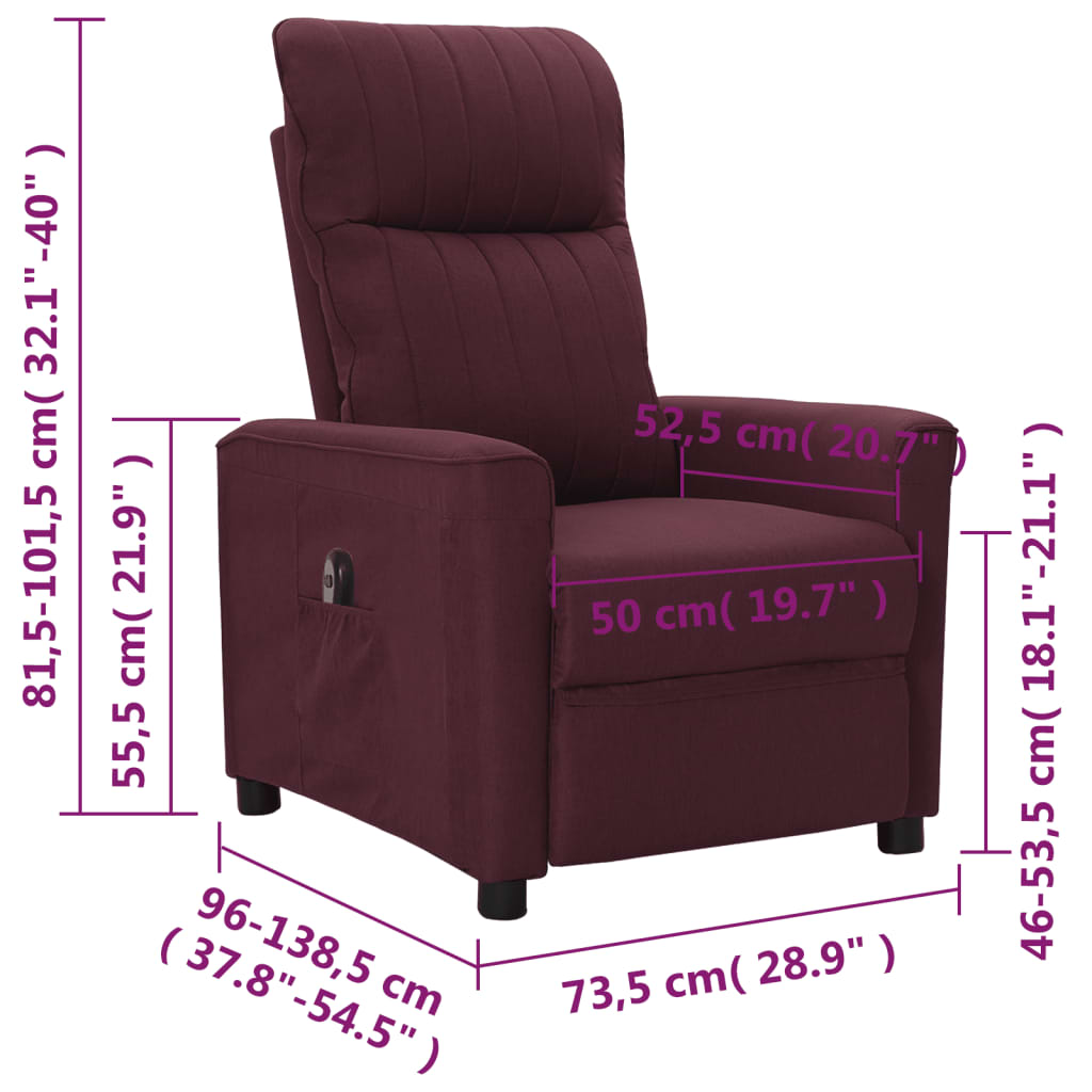 Електрически стол реклайнер, лилав, текстил