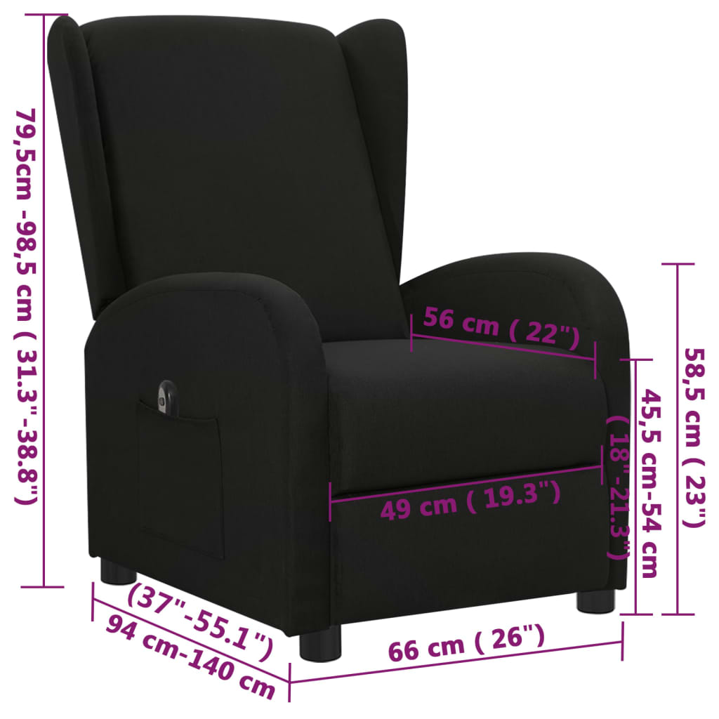 fekete szövet elektromos dönthető fotel