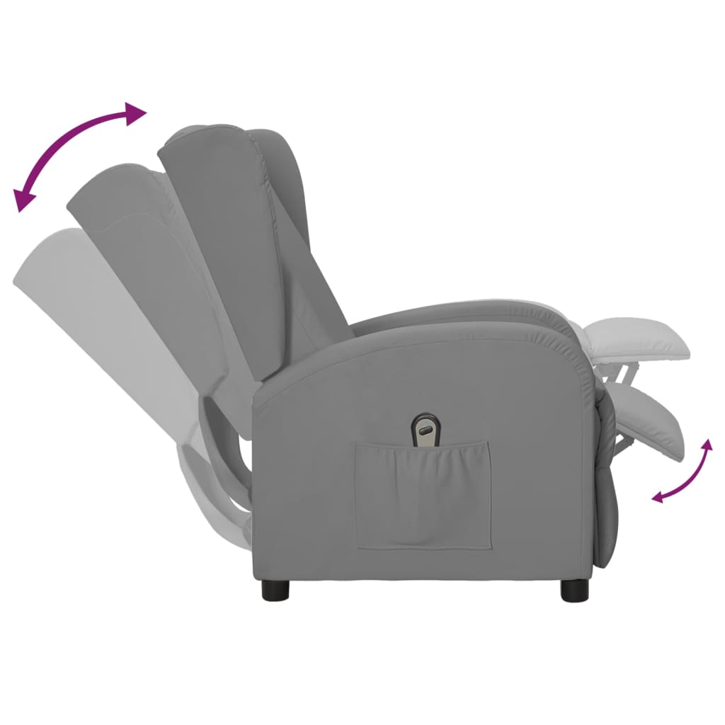 Wingback електрически реклайнер стол, сив, изкуствена кожа