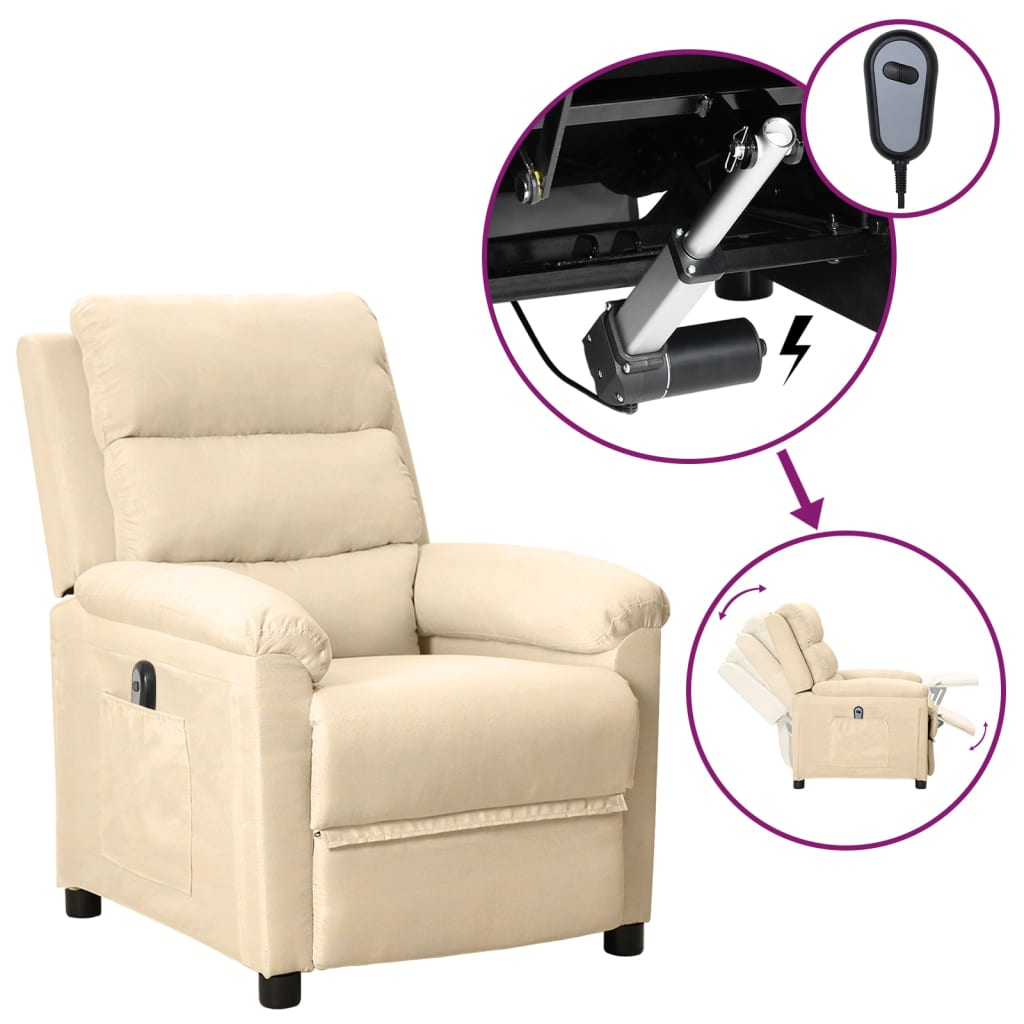 elektrisks atpūtas krēsls, atgāžams, krēmkrāsas audums | Stepinfit.lv