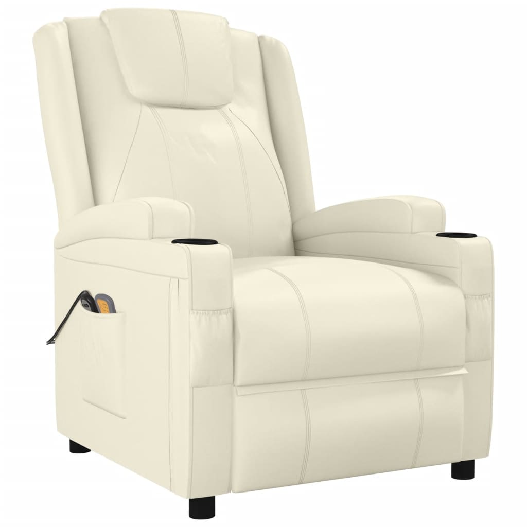 vidaXL Fauteuil de massage Blanc crème Similicuir