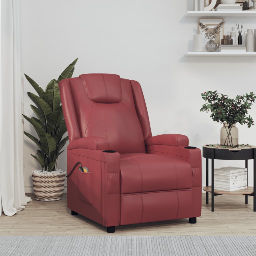 Poltrona massagens elevatória couro artificial vermelho tinto