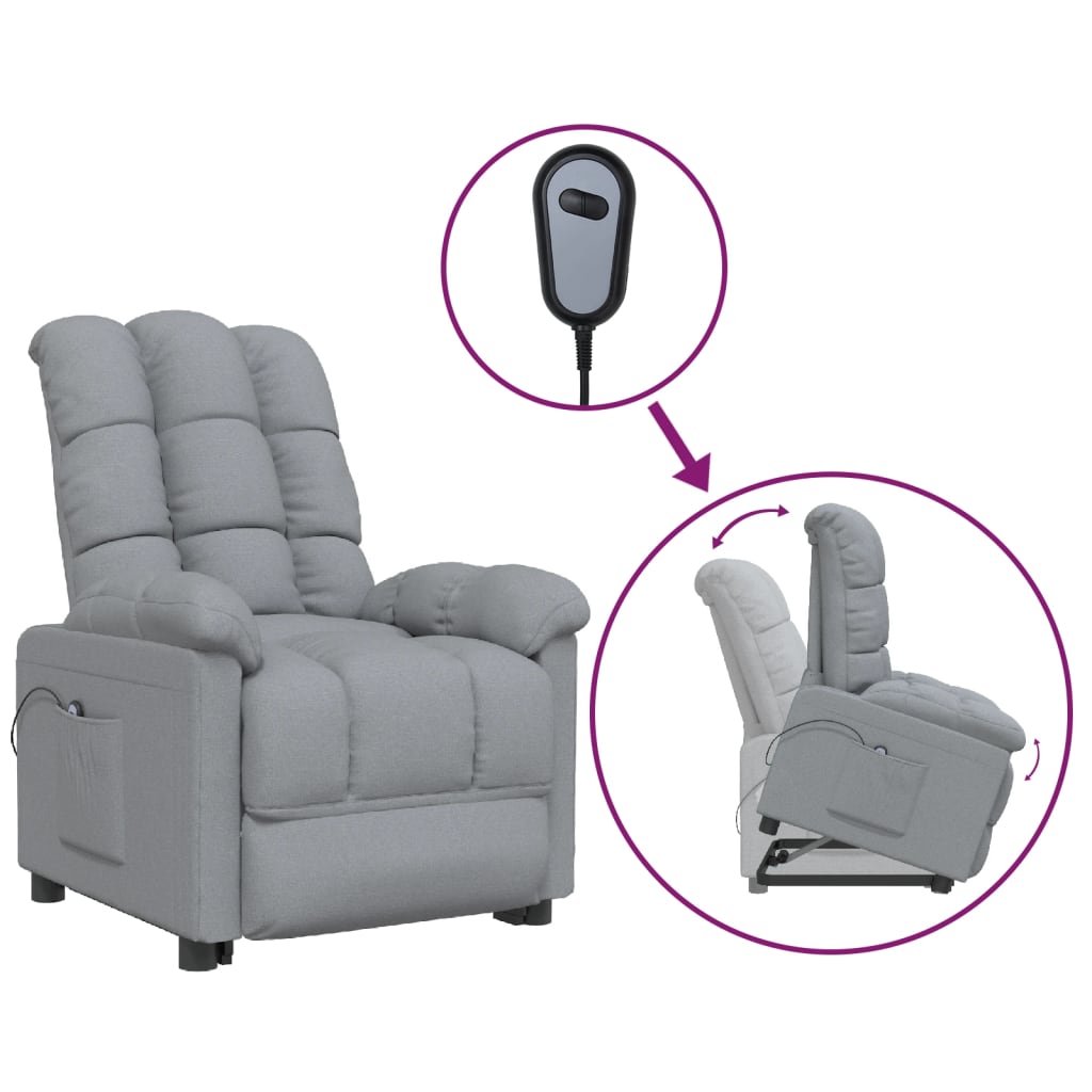 vidaXL Poltrona reclinável elevatória tecido cinzento-claro