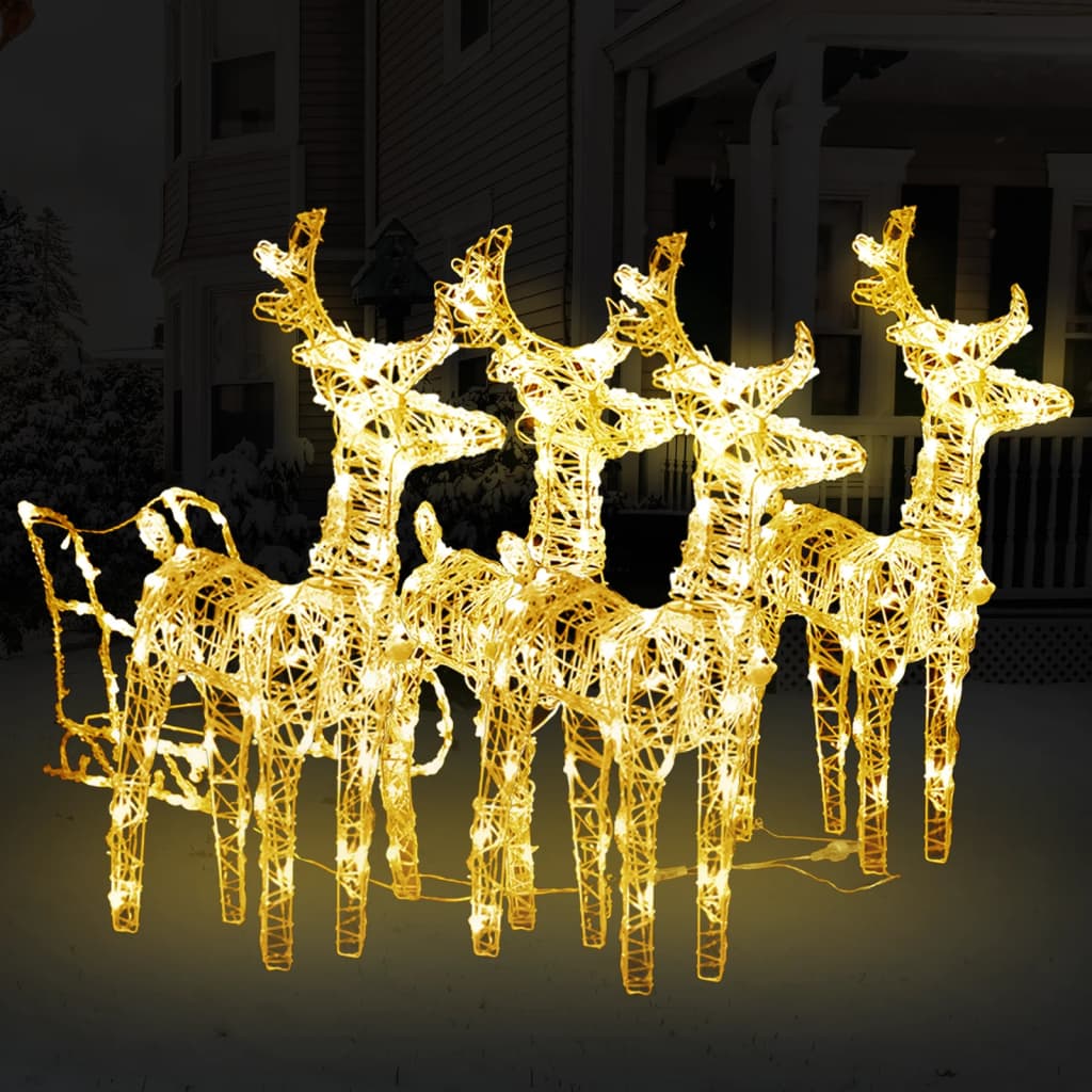 Décoration de Noël avec Rennes et traîneau 240 LED Acrylique