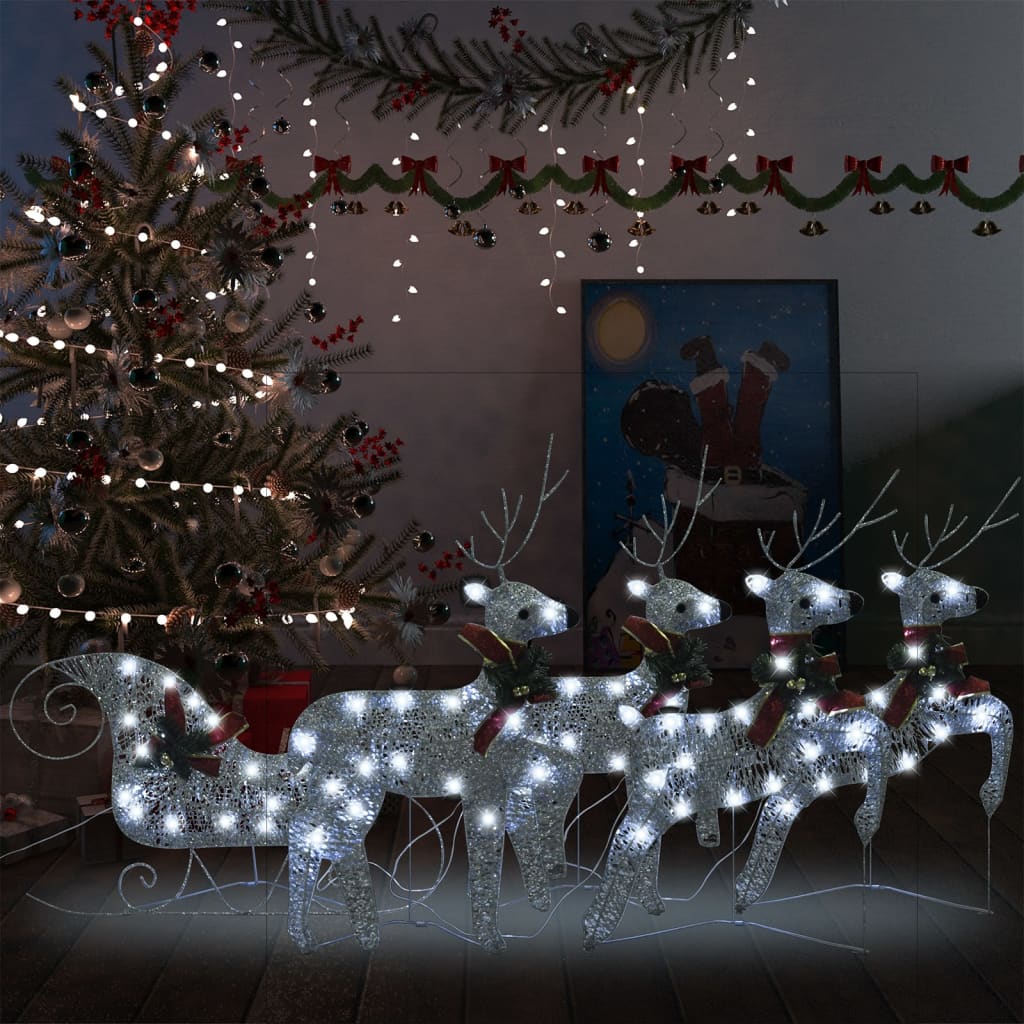 rensdyr og kane 100 LED’er udendørs juledekoration sølvfarvet