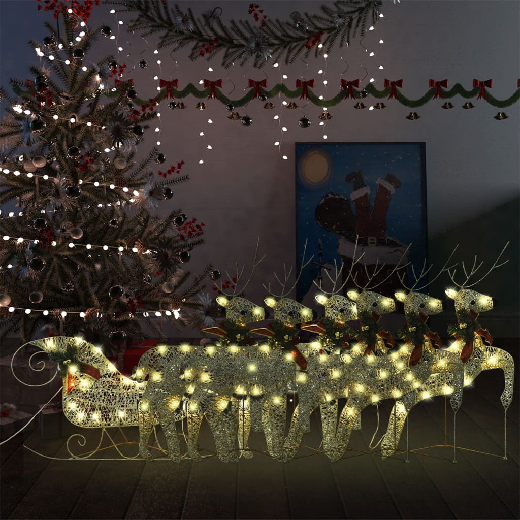 vida XL Weihnachtsdekoration Rentier & Schlitten 140 LEDs Outdoor Gold