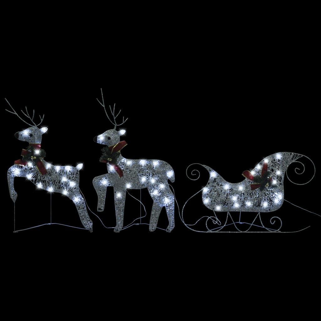  Vonkajšia vianočná dekorácia, soby a sane 140 LED, strieborná