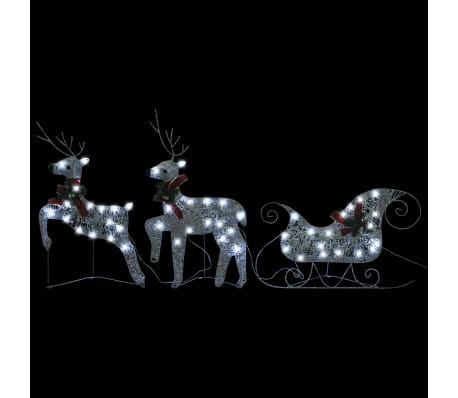 vidaXL Reindeer & Sleigh Christmas Decoration 140 LEDs Outdoor Silver