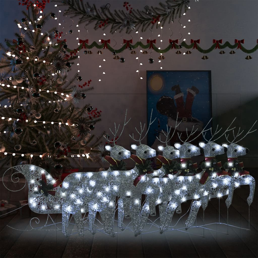 vida XL Weihnachtsdekoration Rentiere Schlitten 140 LEDs Outdoor Silber