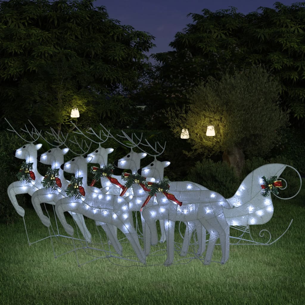 vida XL Rentier mit Schlitten Weihnachtsdekoration 140LEDs Outdoor Weiß
