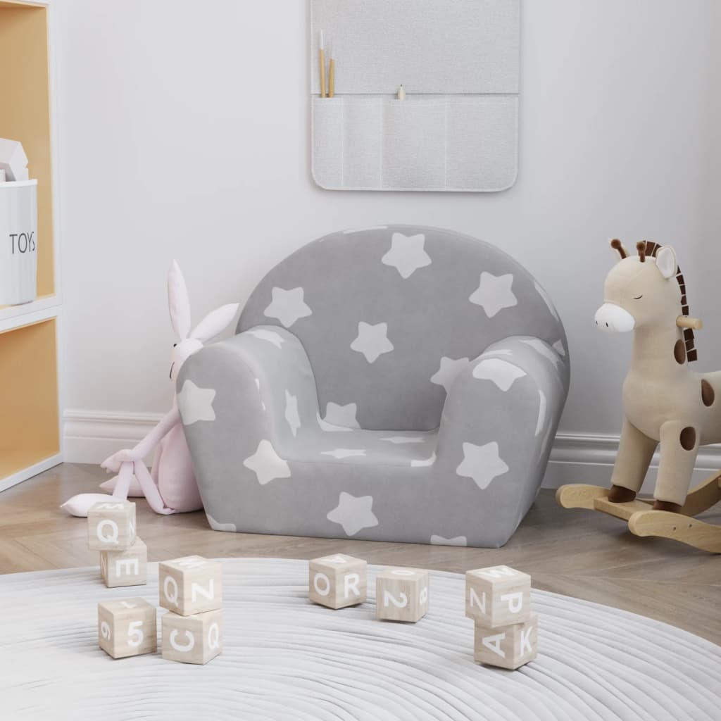 Canapé pour enfants Gris clair avec étoiles Peluche douce