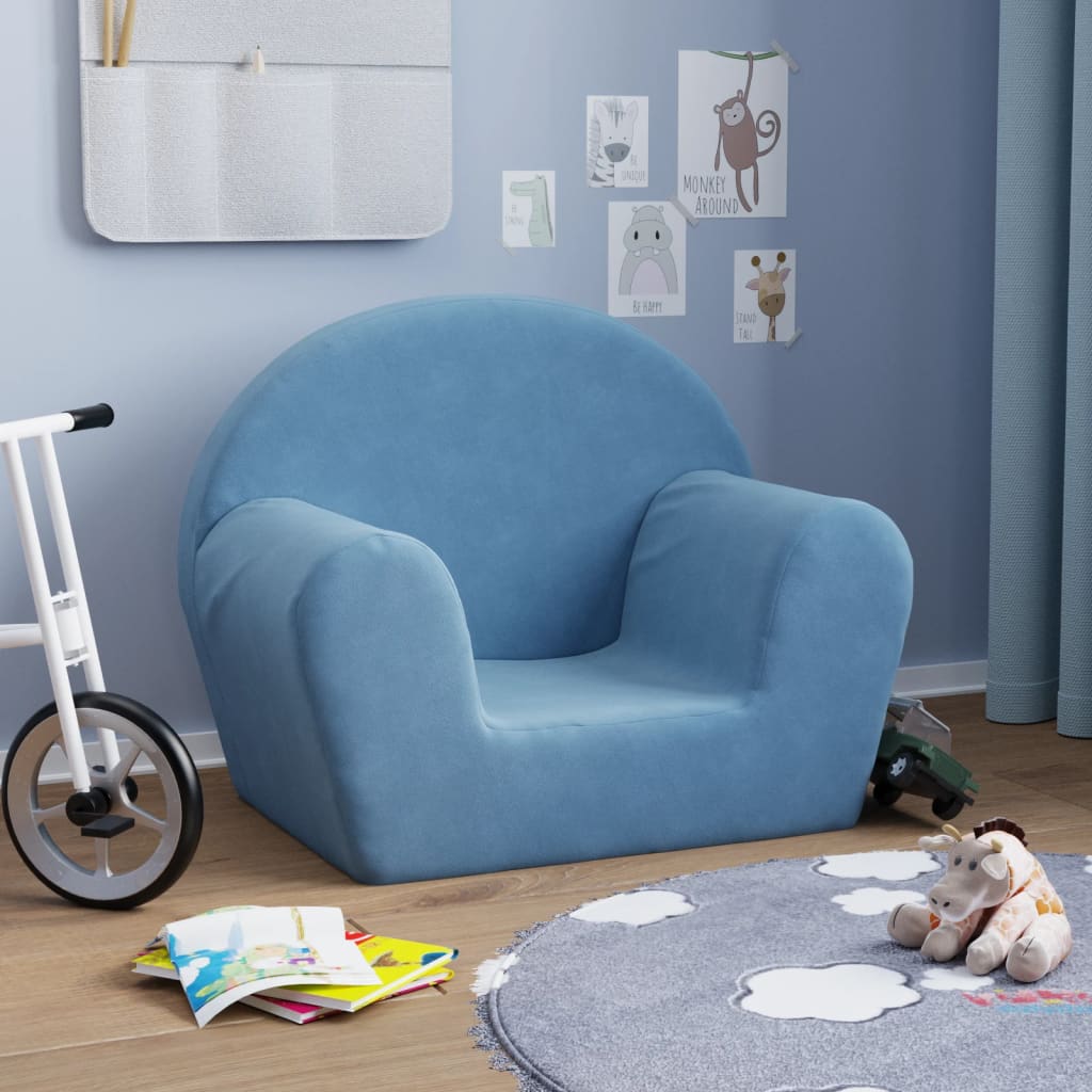 vida XL Kindersofa Blau Weich Plüsch