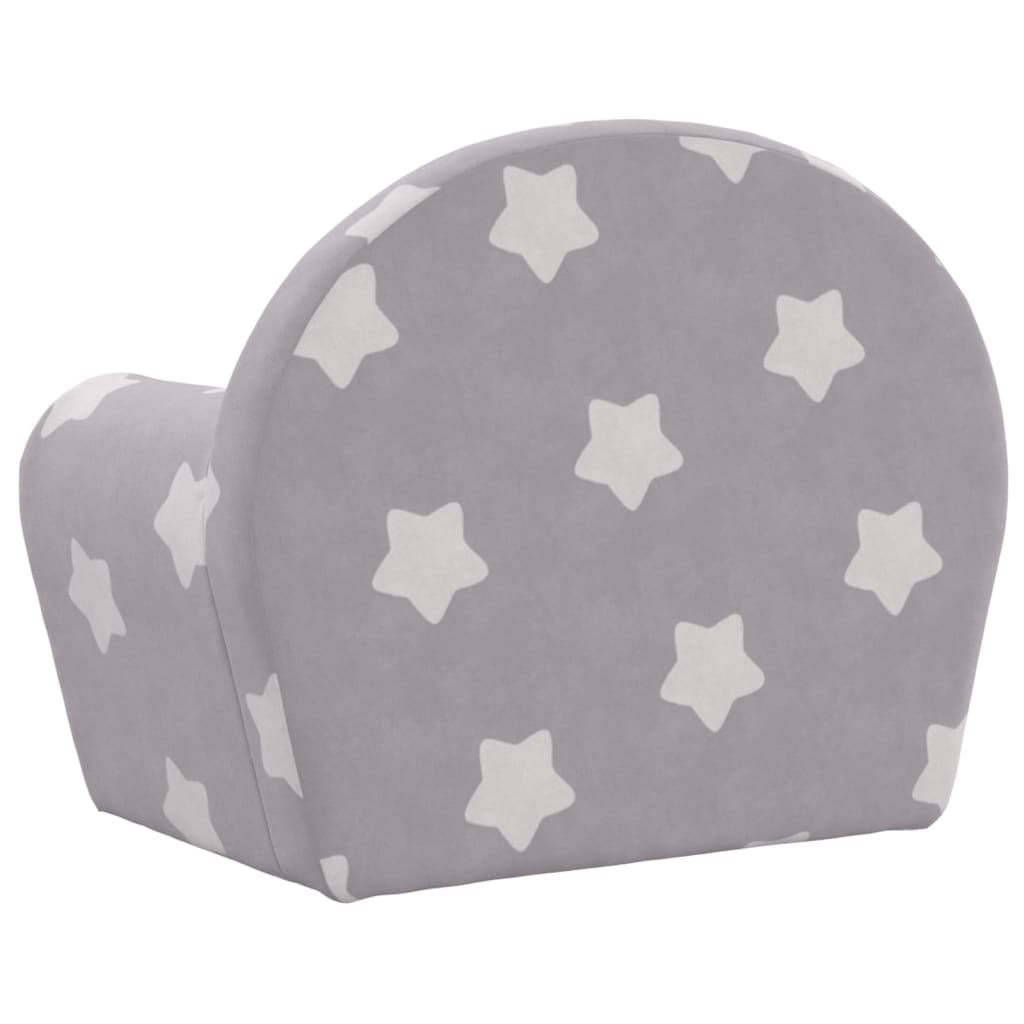 Kindersofa Hellgrau mit Sternen Weich Plüsch | Stepinfit