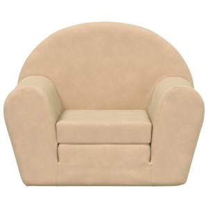 vidaXL Vaiki&scaron;ka sofa-lova, kreminės spalvos, mink&scaron;tas pliu&scaron;as