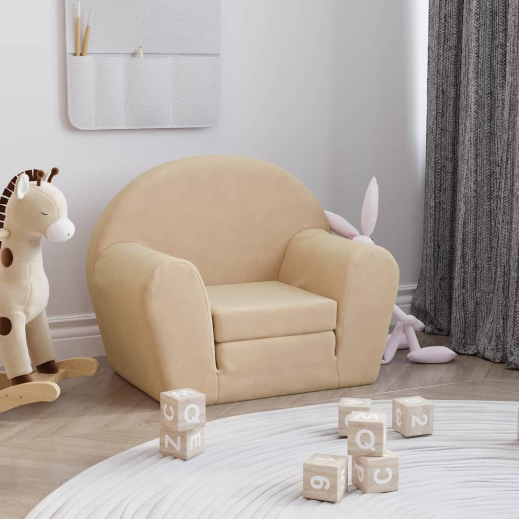 vida XL Kindersofa Creme Weich Plüsch