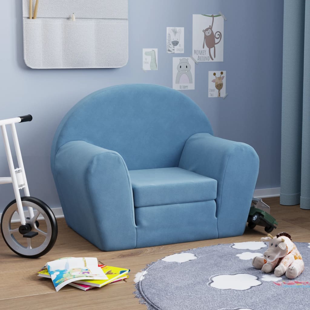 vida XL Kindersofa Blau Weich Plüsch