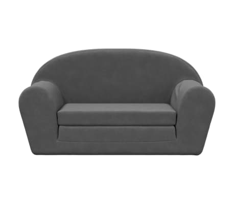 vidaXL Kinderslaapbank 2-zits zacht pluche antracietkleurig