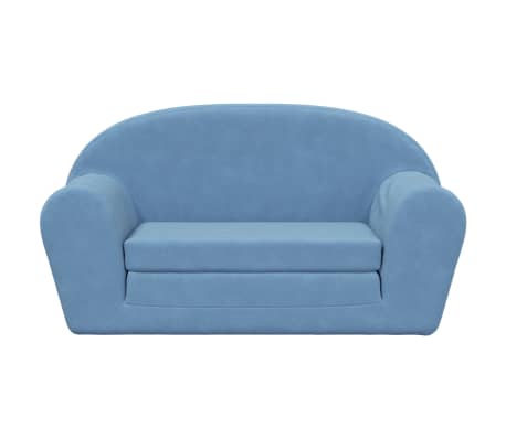 vidaXL Dvivietė vaiki&scaron;ka sofa-lova, mėlynos spalvos, mink&scaron;tas pliu&scaron;as