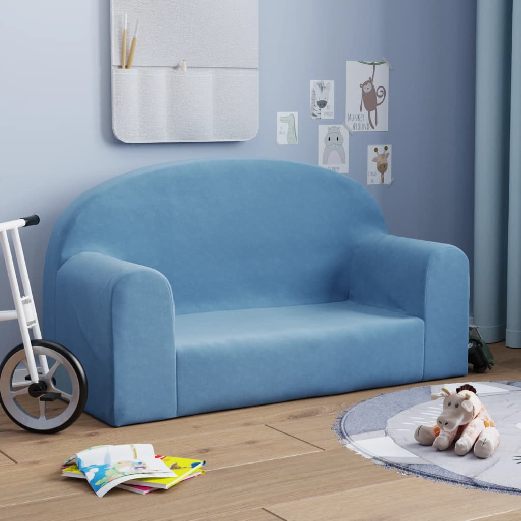 Vidaxl Canapea Pentru Copii Cu 2 Locuri, Albastru, Plus Moale